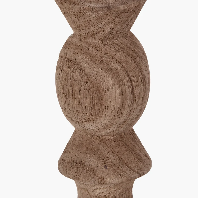 Ayra Natural Modernist Turned Wood Table Lamp Base with Winston 35cm Tobacco Handloom Tapered Lampshade