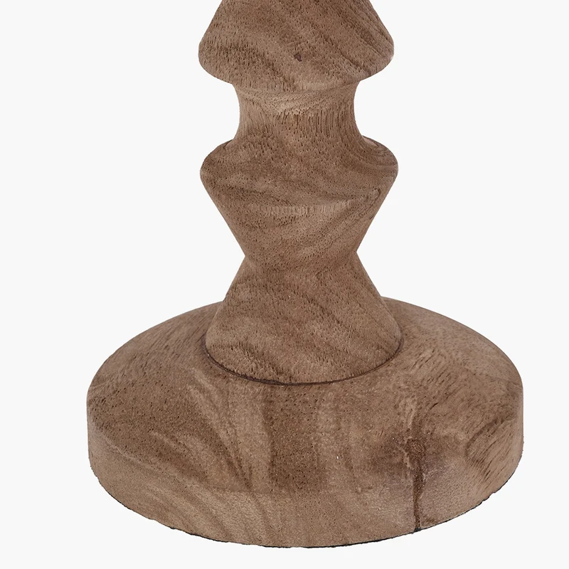Ayra Natural Modernist Turned Wood Table Lamp Base with Winston 35cm Taupe Handloom Tapered Lampshade