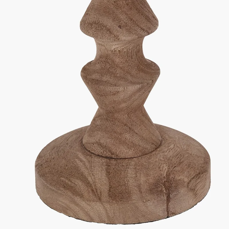 Ayra Natural Modernist Turned Wood Table Lamp Base with Thiago 35cm Cinnamon Stripe Mushroom Pleat Tapered Lampshade