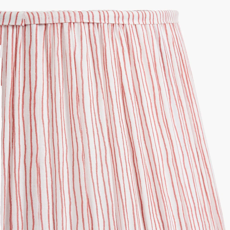 Ayra Natural Modernist Turned Wood Table Lamp Base with Thiago 35cm Cinnamon Stripe Mushroom Pleat Tapered Lampshade