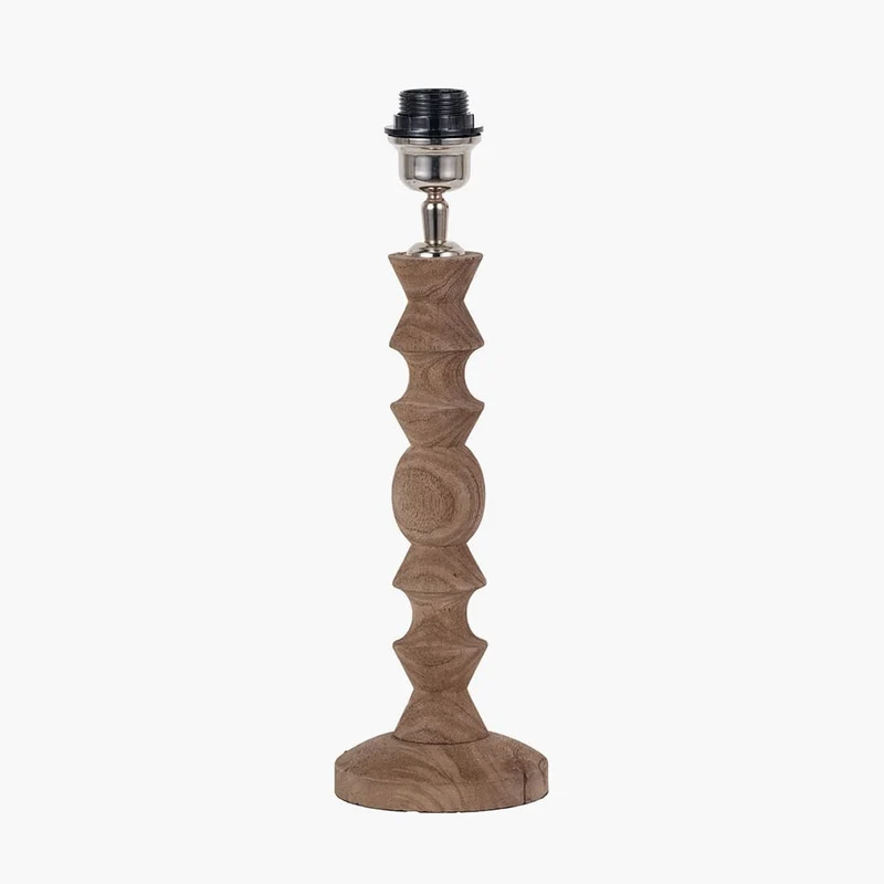 Ayra Natural Modernist Turned Wood Table Lamp Base with Henry 35cm White Handloom Cylinder Lampshade