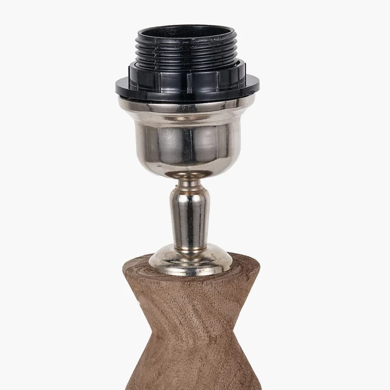 Ayra Natural Modernist Turned Wood Table Lamp Base with Henry 35cm Tobacco Handloom Cylinder Lampshade