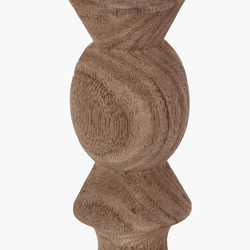 Ayra Natural Modernist Turned Wood Table Lamp Base with Henry 35cm Tobacco Handloom Cylinder Lampshade