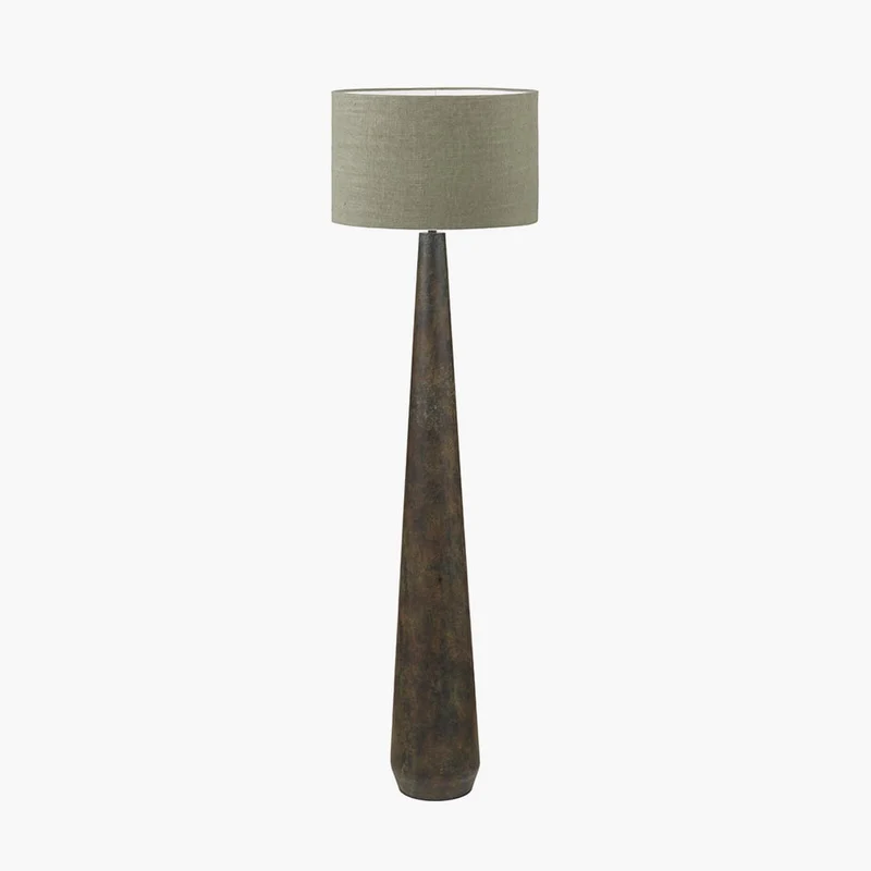 Arbor Verdi Gris Metal Conical Floor Lamp Base with Edward 45cm Pistachio Green Linen Cylinder Lampshade