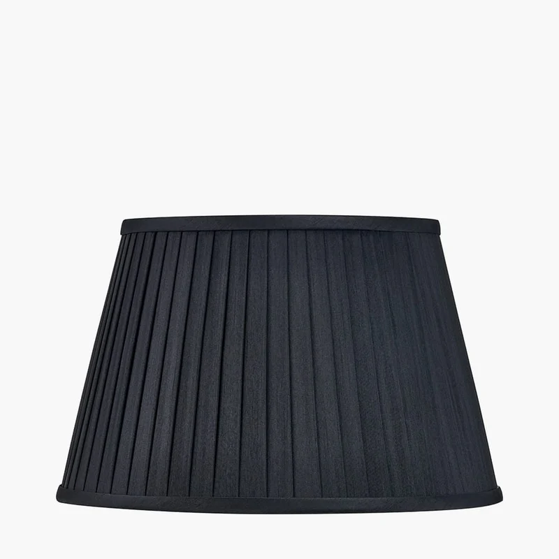Antoine Black Croc and Antique Brass Metal Table Lamp Base with Lyndon 35cm Black Silk Mix Knife Pleat Tapered Lampshade