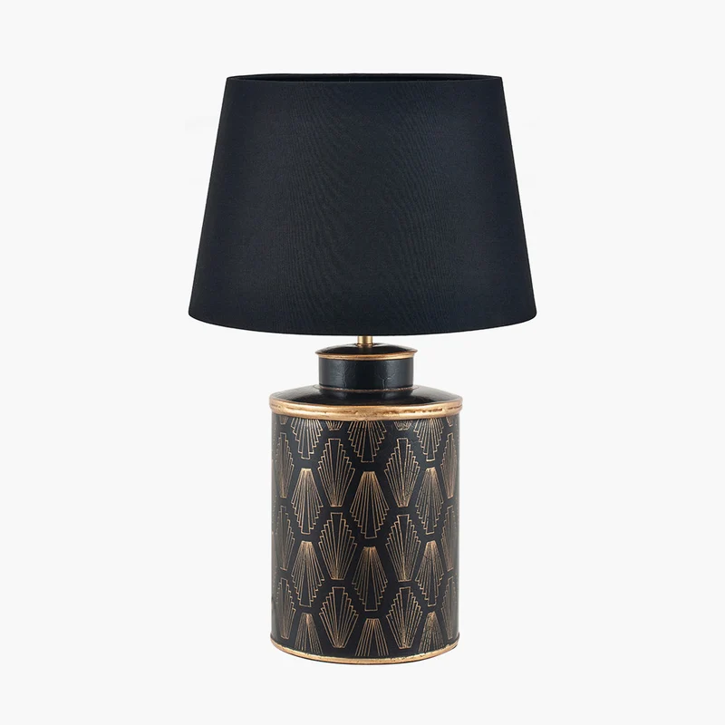 Chrysler Black Art Deco Hand Painted Table Lamp Base with Adelaide 40cm Black Tapered Cotton Mix Lampshade