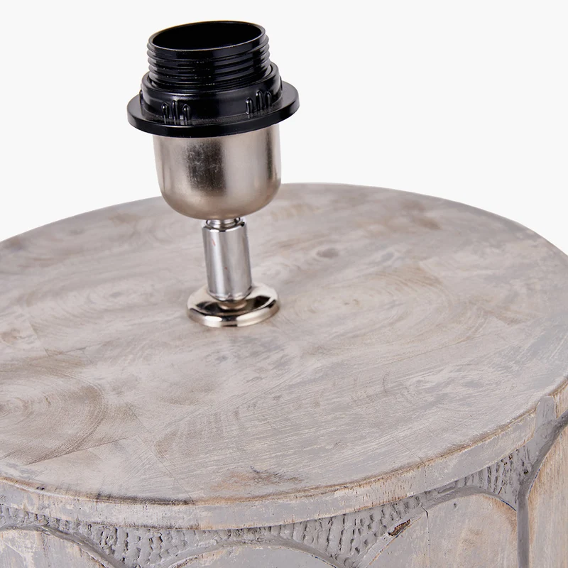 Cezara Embossed Grey Wood Wide Table Lamp Base with Edward 35cm Pistachio Green Linen Cylinder Lampshade