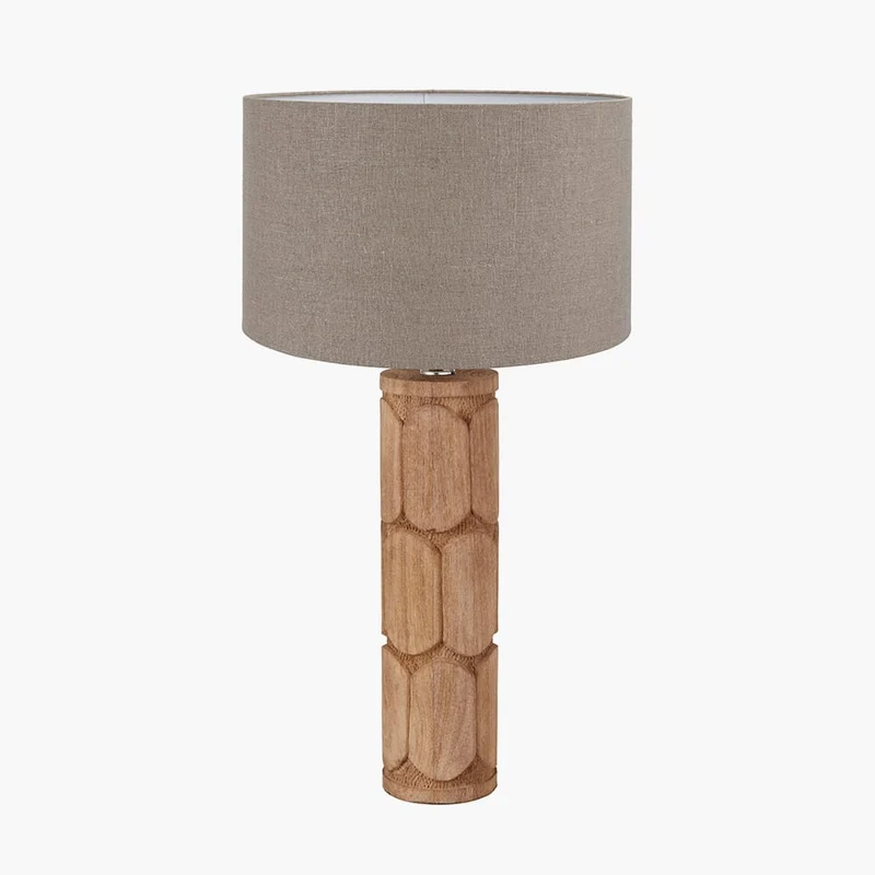 Aurelia Embossed Natural Wood Tall Table Lamp Base with Edward 35cm Natural Linen Cylinder Lampshade