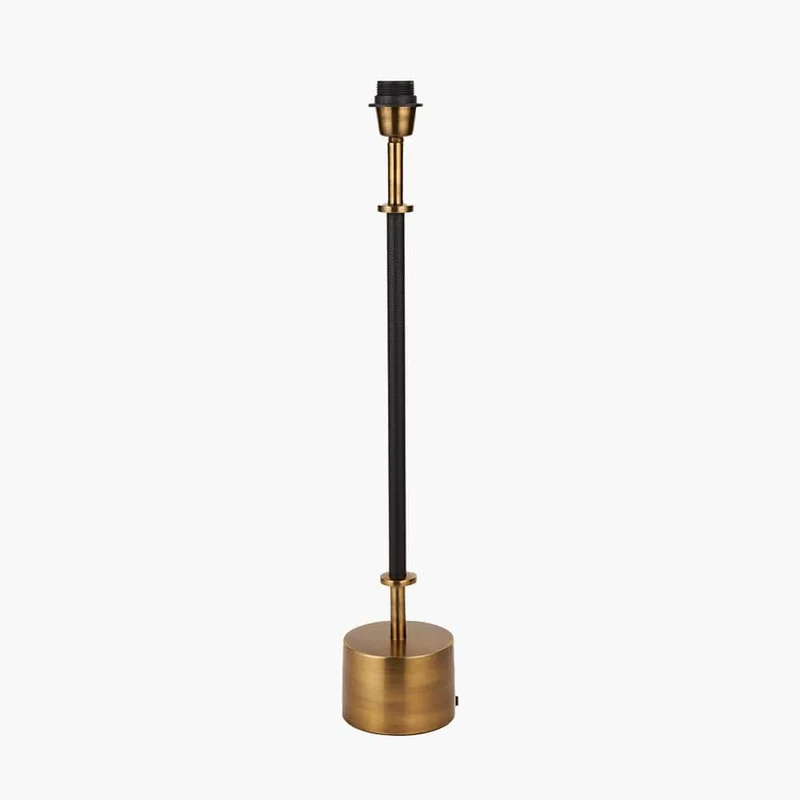 Antoine Black Croc and Antique Brass Metal Table Lamp Base with Edward 35cm Natural Linen Cylinder Lampshade