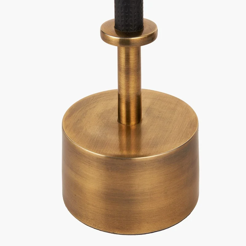 Antoine Black Croc and Antique Brass Metal Table Lamp Base with Edward 35cm Natural Linen Cylinder Lampshade