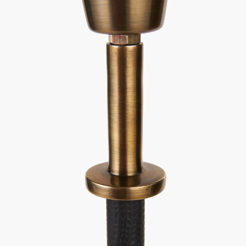 Antoine Black Croc and Antique Brass Metal Table Lamp Base with Edward 35cm Natural Linen Cylinder Lampshade