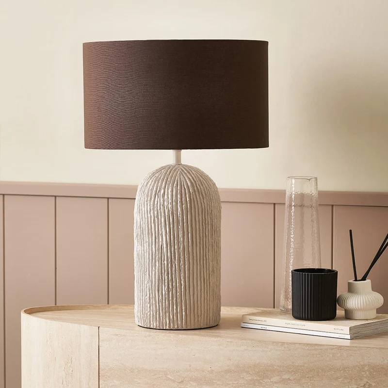 Ananya White Paper Mache and metal Textured Dome Table Lamp