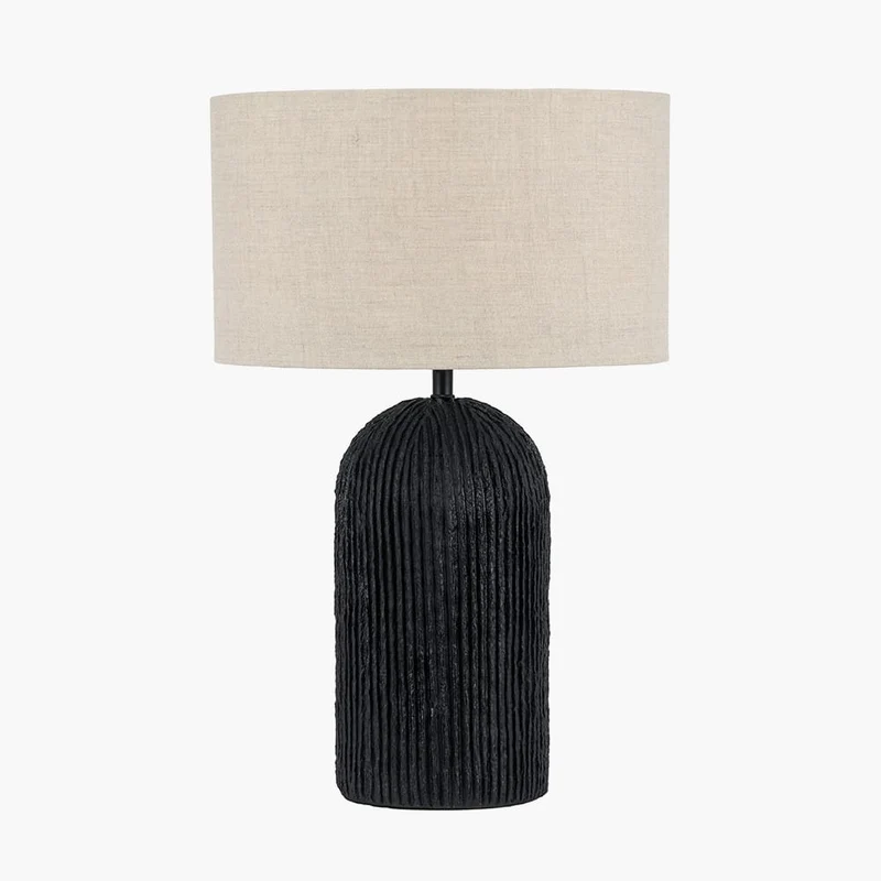 Ananya Black Paper Mache and Metal Textured Dome Table Lamp