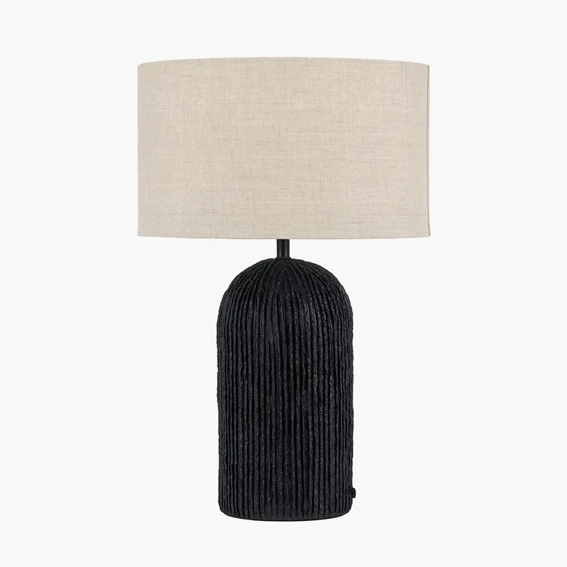 Ananya Black Paper Mache and Metal Textured Dome Table Lamp