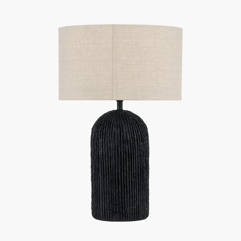 Ananya Black Paper Mache and Metal Textured Dome Table Lamp