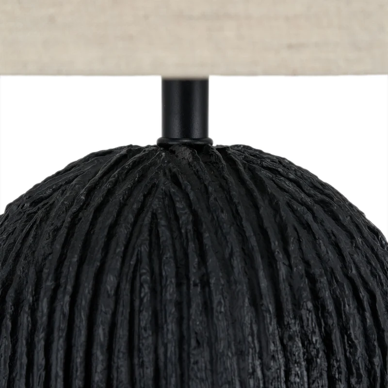 Ananya Black Paper Mache and Metal Textured Dome Table Lamp