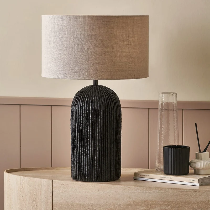 Ananya Black Paper Mache and Metal Textured Dome Table Lamp