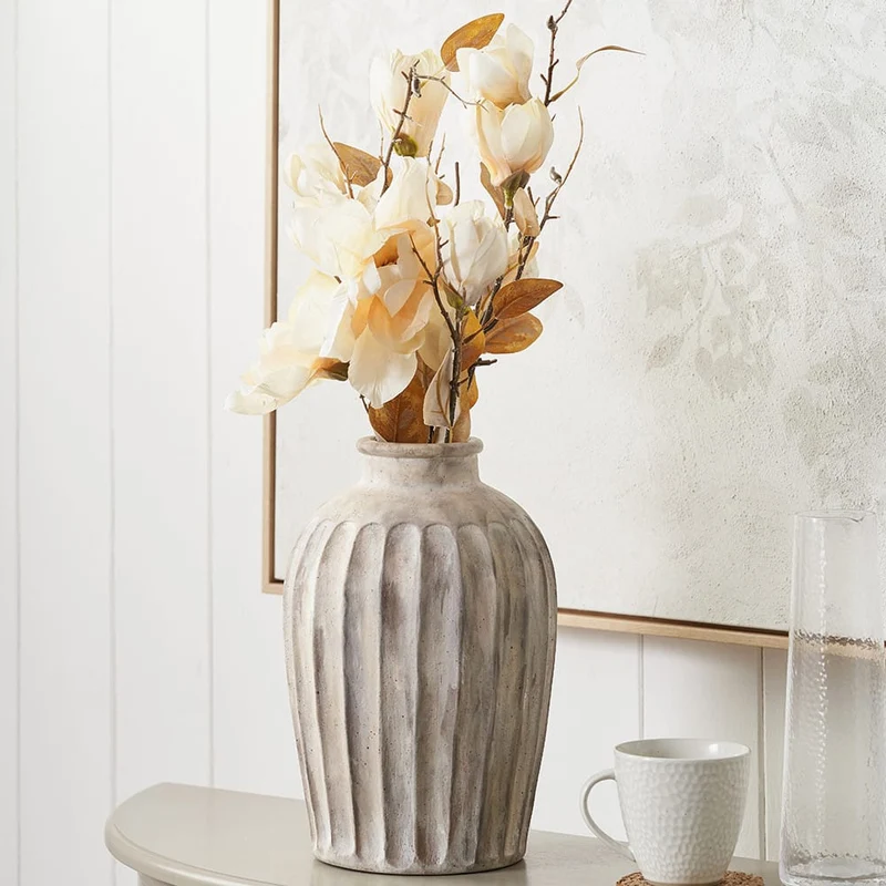Ambrosia Natural Grooved Stoneware Vase