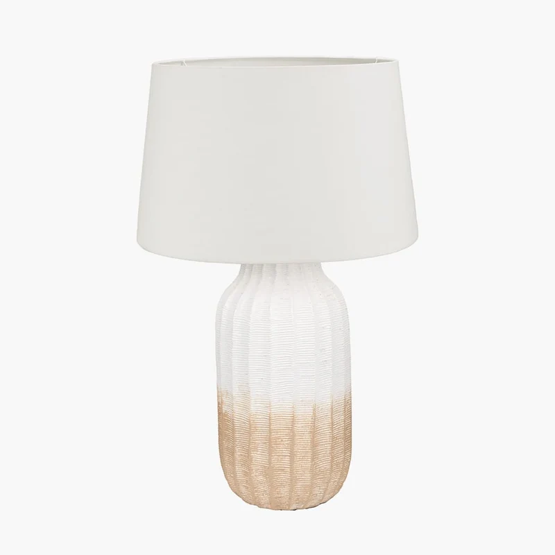 Amalia Natural Ombre Textured Stoneware Tall Table Lamp Base with Winston 35cm White Handloom Tapered Lampshade