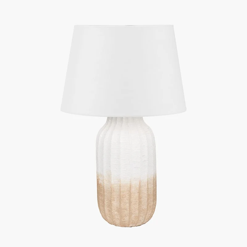 Amalia Natural Ombre Textured Stoneware Tall Table Lamp Base with Adelaide 35cm Ivory Tapered Cotton Mix Lampshade