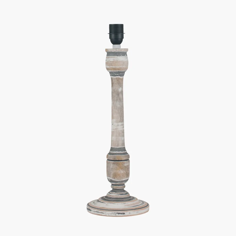 Captiva Grey Wash Mango Wood Table Lamp Base with Lino 35cm Grey Self Lined Linen Cylinder Lampshade