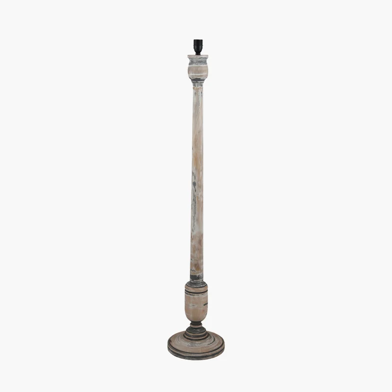 Captiva Grey Wash Mango Wood Floor Lamp Base with Thiago 45cm Ocean Blue Stripe Mushroom Pleat Tapered Lampshade