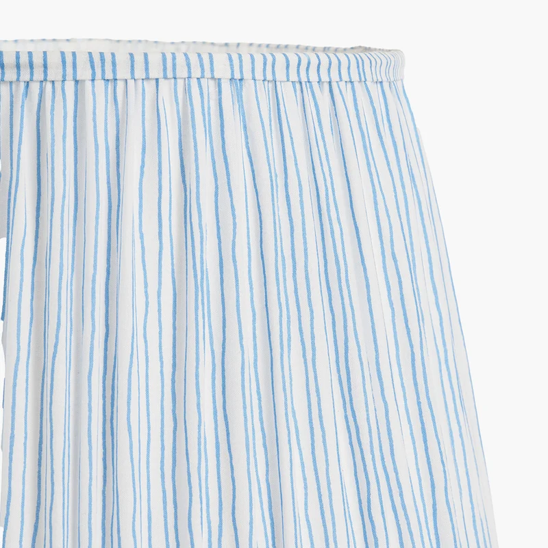 Captiva Grey Wash Mango Wood Floor Lamp Base with Thiago 45cm Ocean Blue Stripe Mushroom Pleat Tapered Lampshade