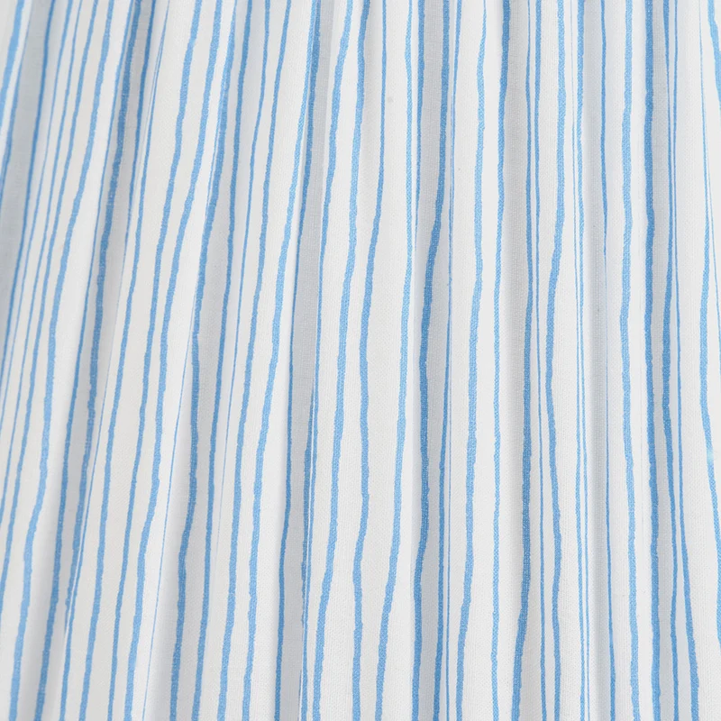 Captiva Grey Wash Mango Wood Floor Lamp Base with Thiago 45cm Ocean Blue Stripe Mushroom Pleat Tapered Lampshade