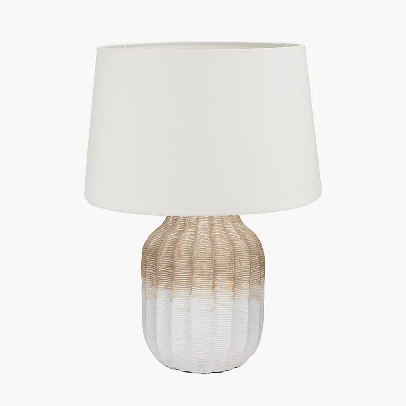 Amalia Natural Ombre Textured Stoneware Table Lamp Base with Winston 30cm White Handloom Tapered Lampshade