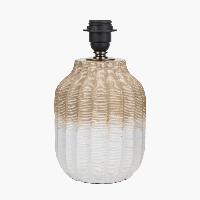 Amalia Natural Ombre Textured Stoneware Table Lamp Base with Winston 30cm White Handloom Tapered Lampshade