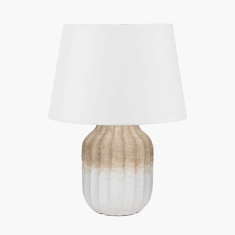 Amalia Natural Ombre Textured Stoneware Table Lamp Base with Adelaide 30cm Ivory Tapered Cotton Mix Lampshade