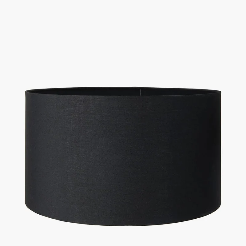 Alnico Black and Brass Metal Textured Table Lamp Base with Harry 35cm Black Cotton Mix Cylinder Lampshade