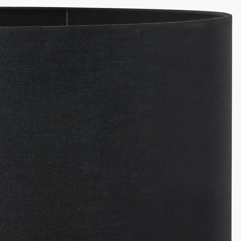 Alnico Black and Brass Metal Textured Table Lamp Base with Harry 35cm Black Cotton Mix Cylinder Lampshade