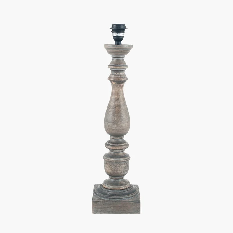 Alia Grey Wash Turned Mango Wood Table Lamp Base with Thiago 45cm Ocean Blue Stripe Mushroom Pleat Tapered Lampshade