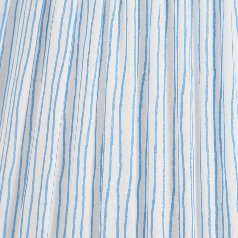 Alia Grey Wash Turned Mango Wood Table Lamp Base with Thiago 45cm Ocean Blue Stripe Mushroom Pleat Tapered Lampshade