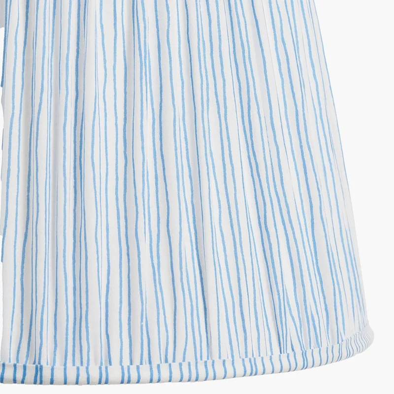 Alia Grey Wash Turned Mango Wood Table Lamp Base with Thiago 45cm Ocean Blue Stripe Mushroom Pleat Tapered Lampshade