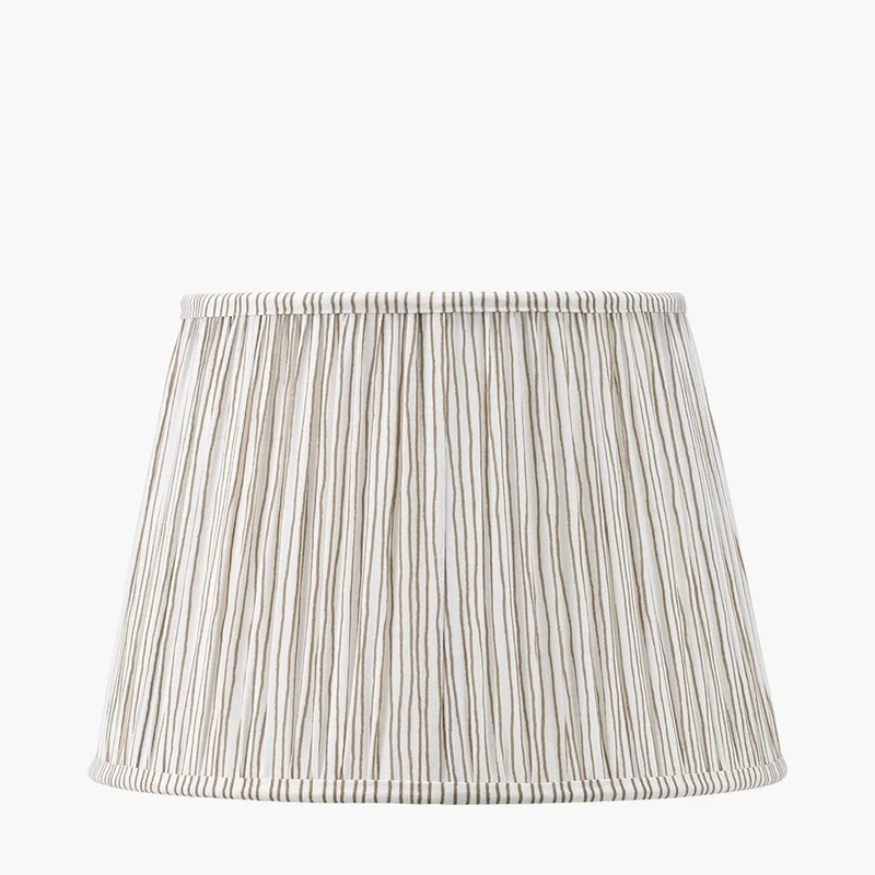 Alia Grey Wash Turned Mango Wood Table Lamp Base with Thiago 45cm Natural Stripe Mushroom Pleat Tapered Lampshade