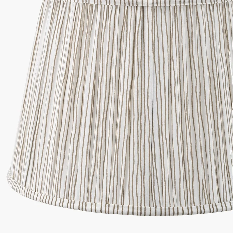 Alia Grey Wash Turned Mango Wood Table Lamp Base with Thiago 45cm Natural Stripe Mushroom Pleat Tapered Lampshade