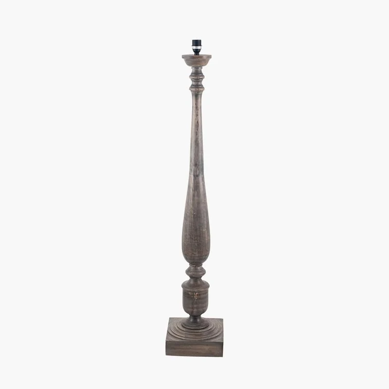 Alia Grey Wash Turned Mango Wood Floor Lamp Base with Thiago 45cm Ocean Blue Stripe Mushroom Pleat Tapered Lampshade