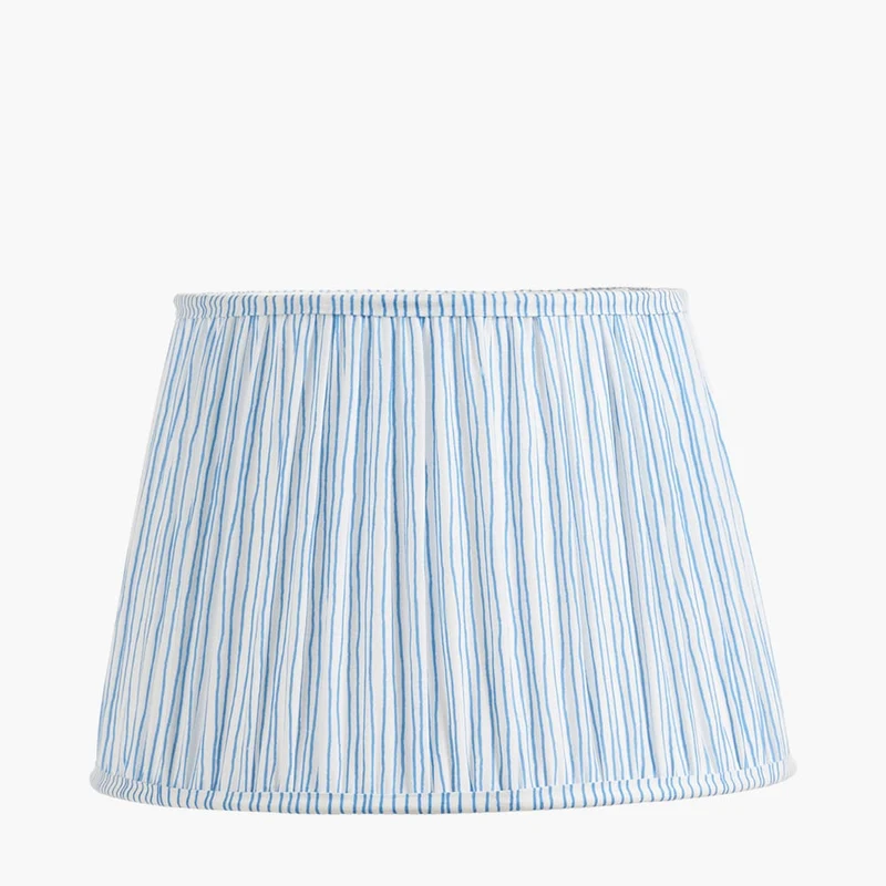 Alia Grey Wash Turned Mango Wood Floor Lamp Base with Thiago 45cm Ocean Blue Stripe Mushroom Pleat Tapered Lampshade