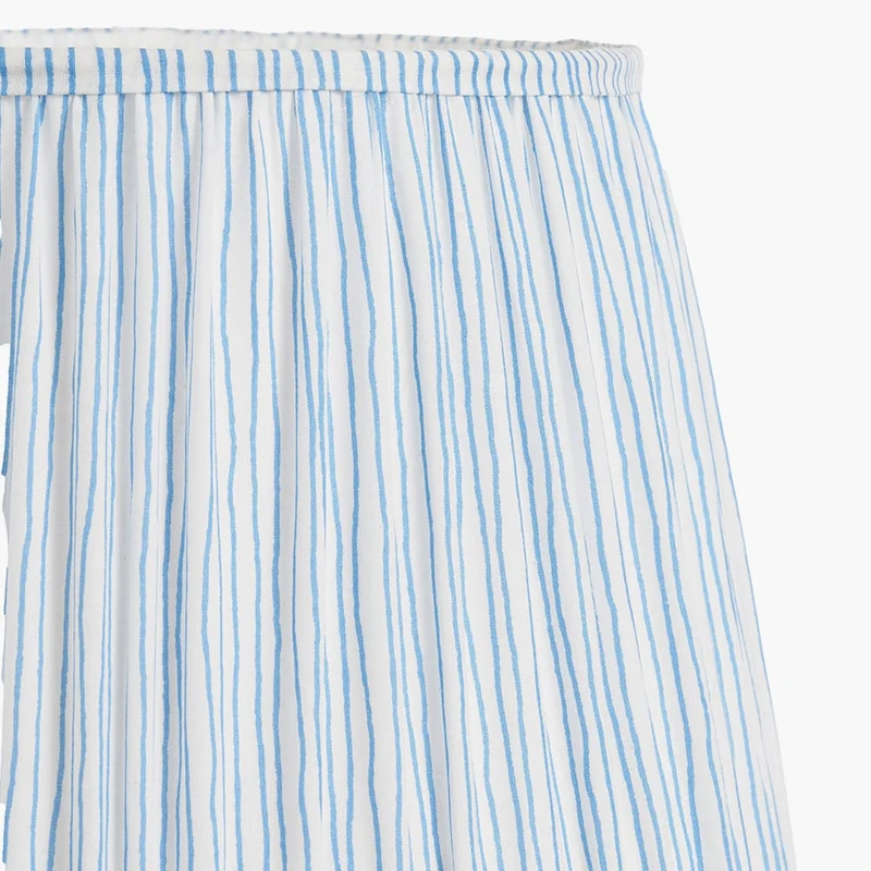 Alia Grey Wash Turned Mango Wood Floor Lamp Base with Thiago 45cm Ocean Blue Stripe Mushroom Pleat Tapered Lampshade