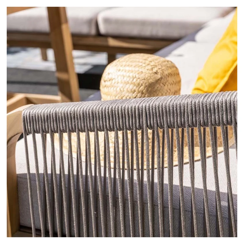 Garden Impressions Santos lounge diningset - 5-delig - LINKS acacia white wash - rope taupe - grey sand