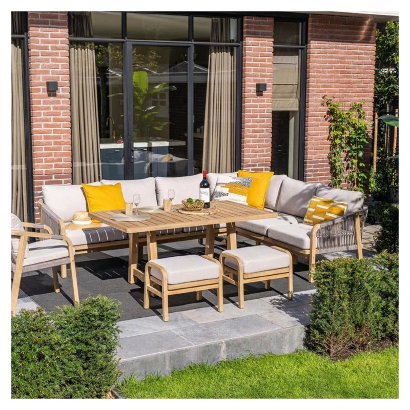 Garden Impressions Santos lounge diningset - 5-delig - rechts acacia white wash - rope taupe - grey sand
