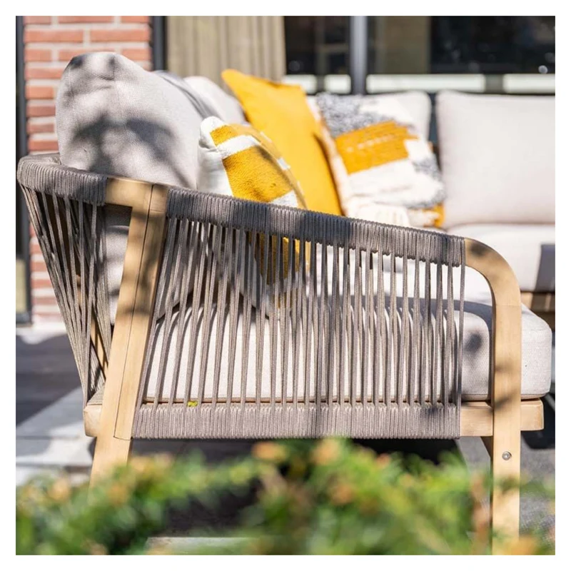 Garden Impressions Santos lounge diningset - 5-delig - rechts acacia white wash - rope taupe - grey sand