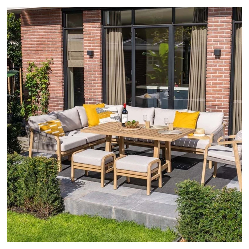Garden Impressions Santos lounge diningset - 5-delig - rechts acacia white wash - rope taupe - grey sand