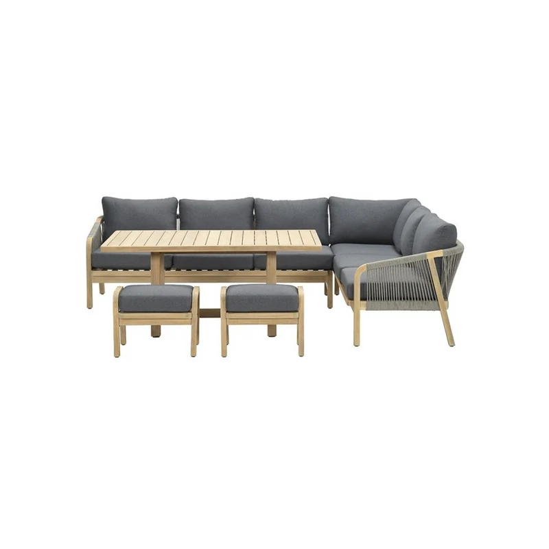 Garden Impressions Santos lounge diningset - 5-delig - rechts acacia white wash - rope dark grey - mystic grey