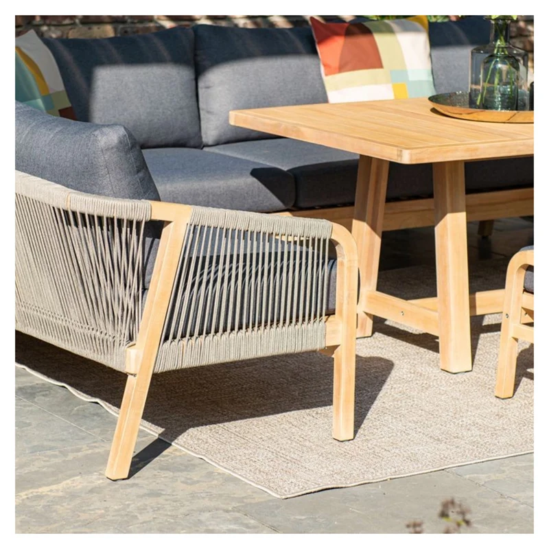 Garden Impressions Santos lounge diningset - 5-delig - links acacia white wash - rope dark grey - mystic grey