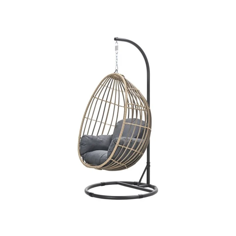 Panama hangstoel met standaard - eivorm - carbon black - natural rotan - mystic grey