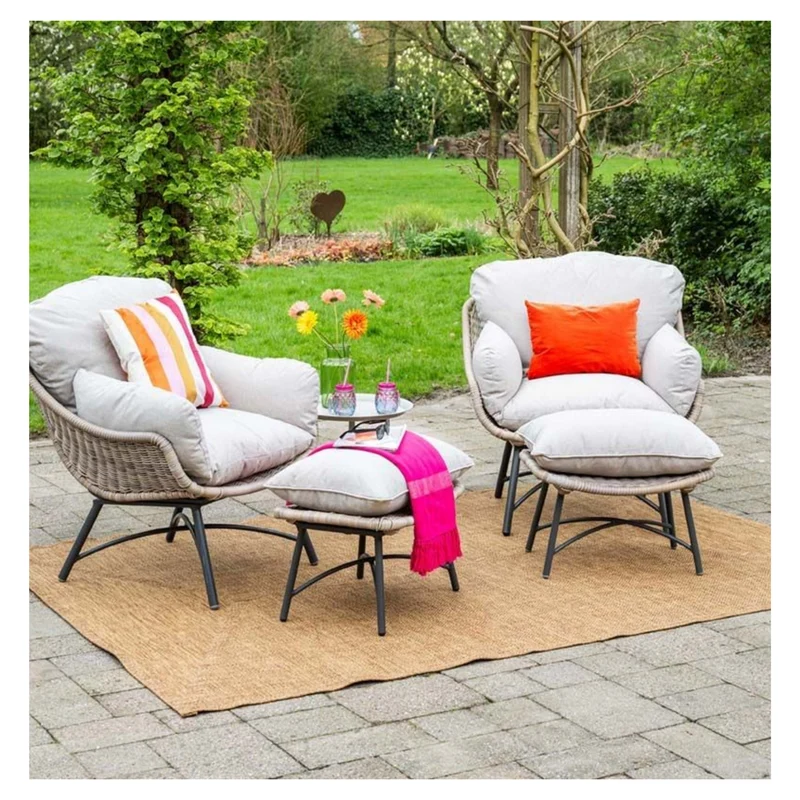 Garden Impressions loungestoel met voetenbank - wicker lichtbruin