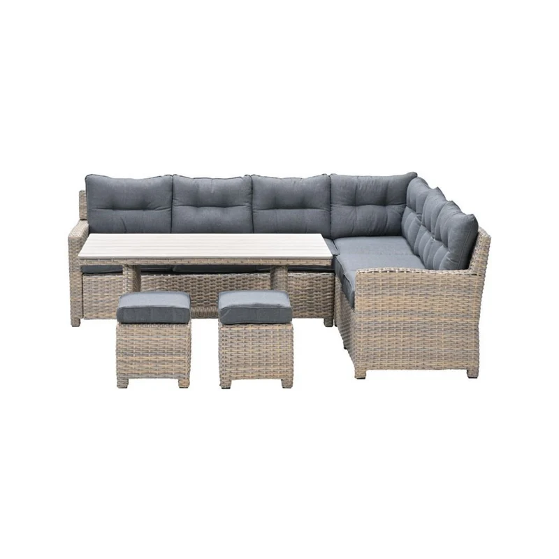 Bahama lounge-diningset - 5-delig - rechts - vintage willow - wicker - light teak Vironwood
